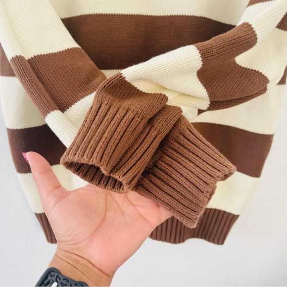 Brandy Melville Brianna Brown Cotton Striped Crew Neck Sweater - Picture 5 of 7